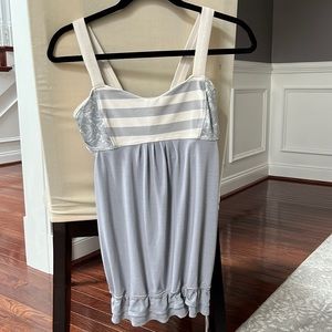 Lululemon Size 8 Run Back On Track Tank Top Silver Slate Striped Drawstring